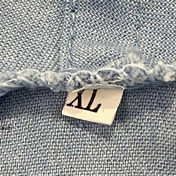 Chambray Waterfall Cardigan XL Blue Asymmetrical Open Front Roll Tab Sweater XL - Picture 7 of 13